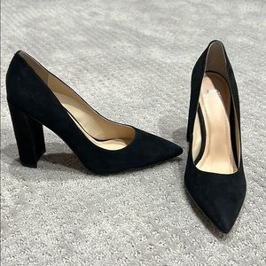 Marc Fisher Black Suede Block Heel Pointed Toe 7.5